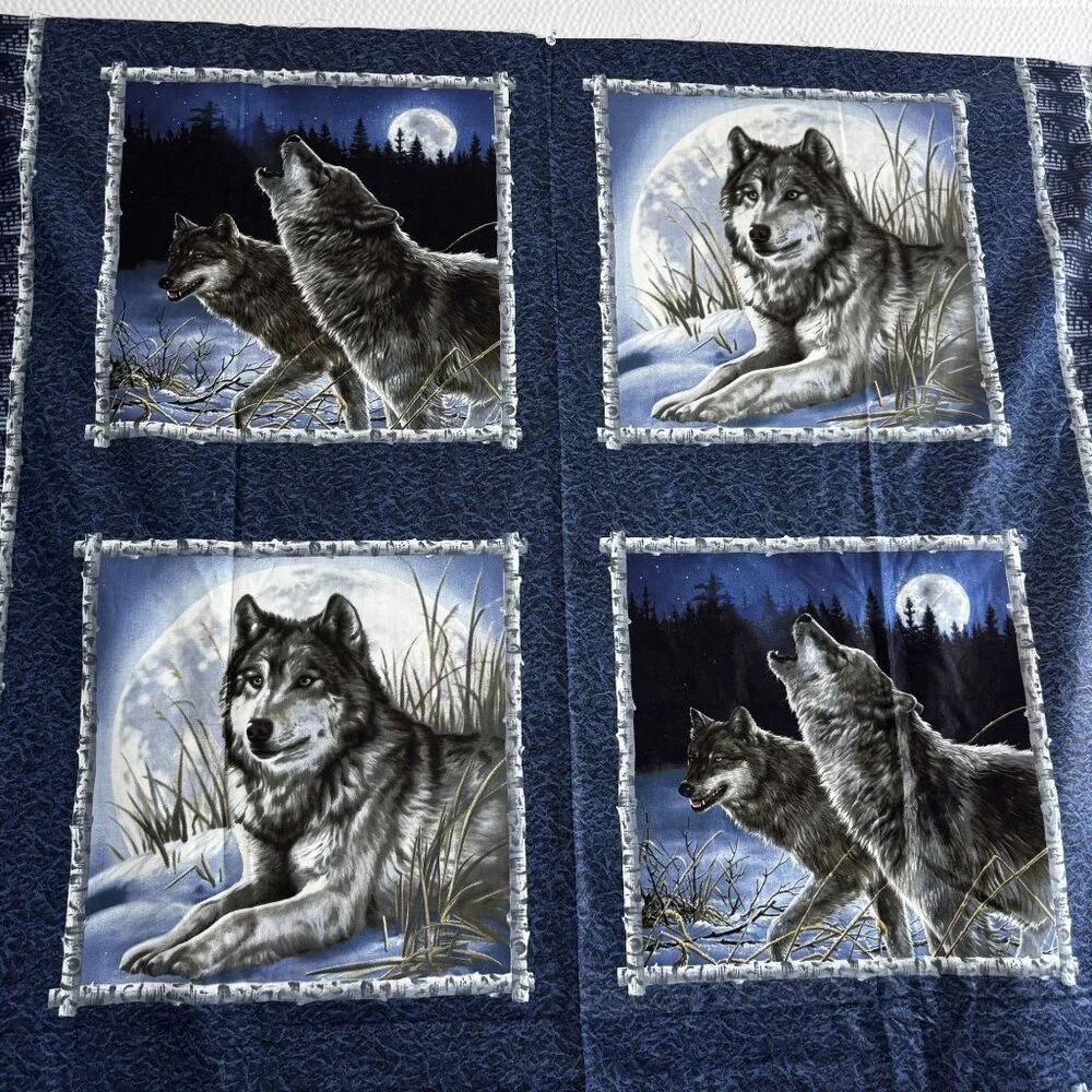 Wolf-Themed Quilted Fabric pillow Panel With Moonlit Forest Design Wildlife - Picture 7 of 10
